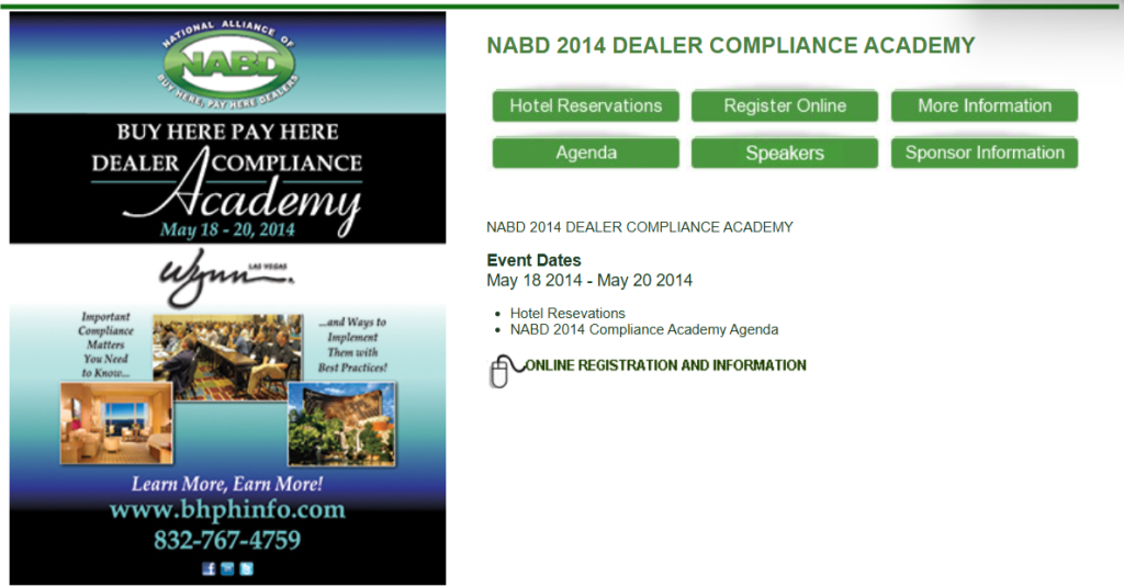 NABD 2014 DEALER COMPLIANCE ACADEMY